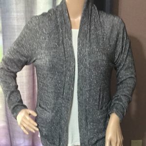 Anthropologie | Deletta | Lined Cardigan W Metallic Silver Accents in Gray